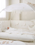 LOLBaby Cotton Embroidery Bumper Bed with Hanging Toy and Canopy - Golden Dragon (2024)