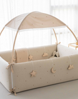 LOLBaby Cotton Embroidery Bumper Bed with Hanging Toy and Canopy - Cherry Beige