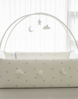 LOLBaby Cotton Embroidery Bumper Bed with Hanging Toy and Canopy - Cloud White