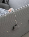 LOLBaby Cotton Embroidery Bumper Bed with Hanging Toy and Canopy - Moon Star Grey