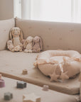 LOLBaby Cotton Embroidery Bumper Bed with Hanging Toy and Canopy - Golden Rabbit