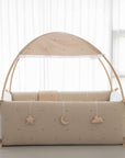 LOLBaby Cotton Embroidery Bumper Bed with Hanging Toy and Canopy - Cherry Beige