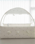 LOLBaby Cotton Embroidery Bumper Bed with Hanging Toy and Canopy - Cloud White