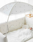 LOLBaby Cotton Embroidery Bumper Bed with Hanging Toy and Canopy - Polar Bear