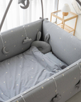 LOLBaby Cotton Embroidery Bumper Bed with Hanging Toy and Canopy - Moon Star Grey