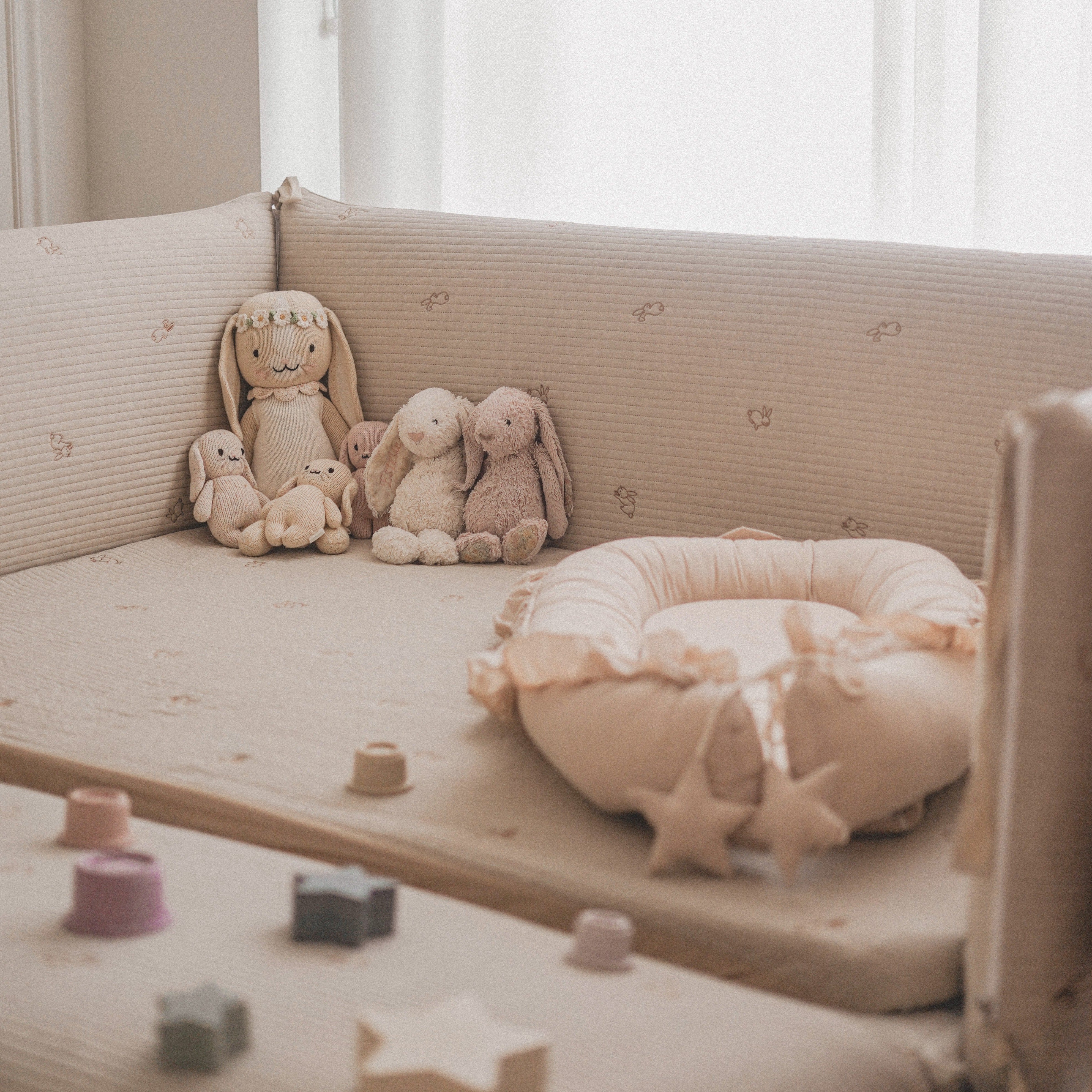 100% Premium Cotton Embroidery Bumper Bed - Golden Rabbit